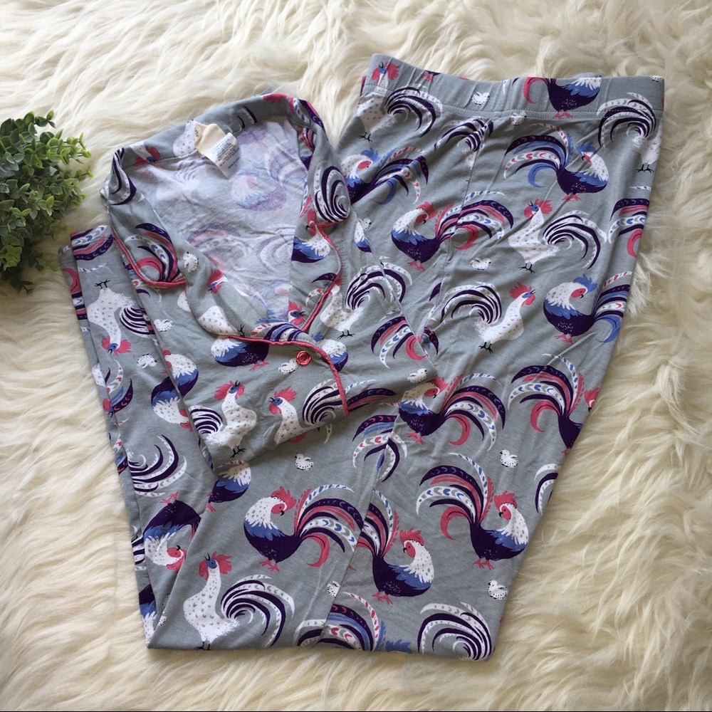 MUNKI MUNKI Sz L Gray Rooster Pajamas